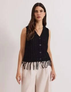 Knitted V-Neck Waistcoat -Marksandspencer Sale Store Knitted V Neck Waistcoat 2