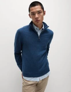 Lambswool Blend Funnel Neck Half Zip Jumper -Marksandspencer Sale Store Lambswool Blend Funnel Neck Half Zip Jumper 4