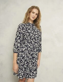 Leaf Print Crew Neck Mini Tiered Dress -Marksandspencer Sale Store Leaf Print Crew Neck Mini Tiered Dress 4