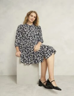Leaf Print Crew Neck Mini Tiered Dress -Marksandspencer Sale Store Leaf Print Crew Neck Mini Tiered Dress 5