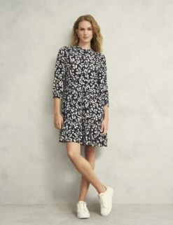 Leaf Print Crew Neck Mini Tiered Dress -Marksandspencer Sale Store Leaf Print Crew Neck Mini Tiered Dress 8