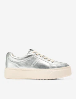 Cole Haan Leather Lace Up Metallic Platform Trainers