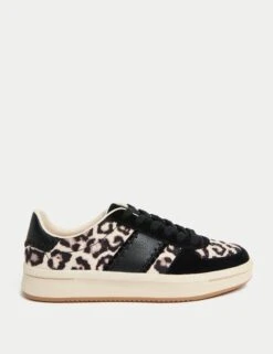 Leather Leopard Print Platform Trainers