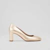 Leather Metallic Block Heel Court Shoes -Marksandspencer Sale Store Leather Metallic Block Heel Court Shoes