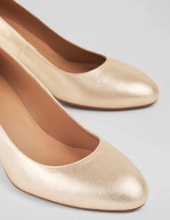 Leather Metallic Block Heel Court Shoes -Marksandspencer Sale Store Leather Metallic Block Heel Court Shoes 3
