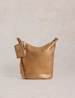 WHITE STUFF Leather Metallic Cross Body Bucket Bag