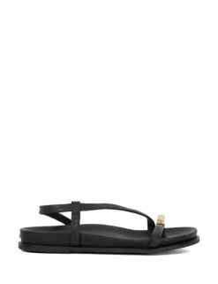 Dune London Leather Metallic Detail Strappy Flat Sandals
