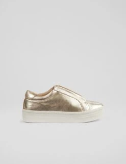 Leather Slip On Metallic Trainers
