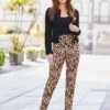 Leopard Print High Waisted Tapered Trousers -Marksandspencer Sale Store Leopard Print High Waisted Tapered Trousers