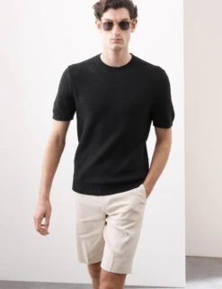 Linen Blend Textured Knitted T-Shirt