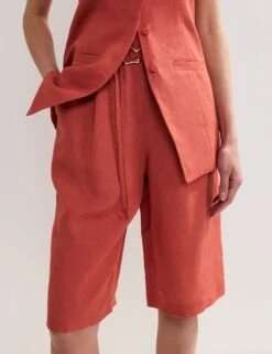 Linen Rich Belted Long Shorts -Marksandspencer Sale Store Linen Rich Belted Long Shorts 3