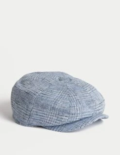 Linen Rich Checked Baker Boy Hat