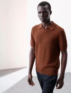 Linen Rich Knitted Open Neck Polo Shirt