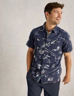 WHITE STUFF Linen Rich Print Short Sleeve Shirt