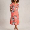 WHITE STUFF Linen Rich Printed Notch Neck Midi Tea Dress