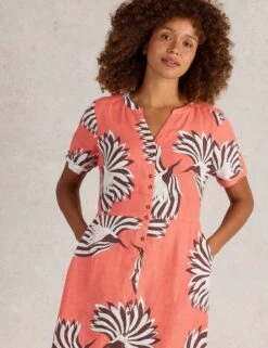 WHITE STUFF Linen Rich Printed Notch Neck Midi Tea Dress -Marksandspencer Sale Store Linen Rich Printed Notch Neck Midi Tea Dress 3