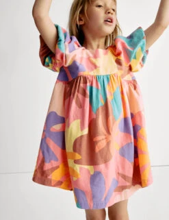 Linen Rich Printed Puff Sleeve Woven Dress (2-8 Yrs)