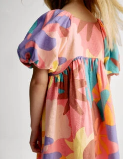 Linen Rich Printed Puff Sleeve Woven Dress (2-8 Yrs) -Marksandspencer Sale Store Linen Rich Printed Puff Sleeve Woven Dress 2 8 Yrs 1 3