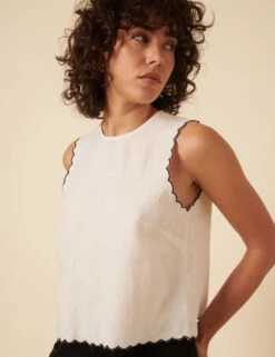 Linen Rich Scallop Split Back Vest -Marksandspencer Sale Store Linen Rich Scallop Split Back Vest 4