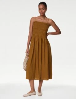 Linen Rich Square Neck Midi Slip Dress