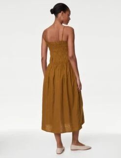 Linen Rich Square Neck Midi Slip Dress -Marksandspencer Sale Store Linen Rich Square Neck Midi Slip Dress 3