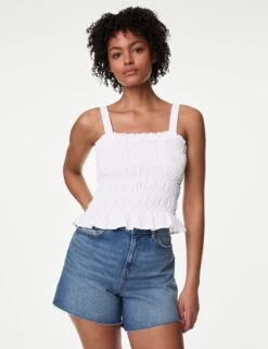 Linen Rich Square Neck Smocked Cami Top -Marksandspencer Sale Store Linen Rich Square Neck Smocked Cami Top 3