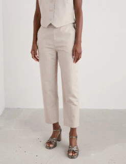 Linen Rich Straight Leg Ankle Grazer Trousers -Marksandspencer Sale Store Linen Rich Straight Leg Ankle Grazer Trousers 2