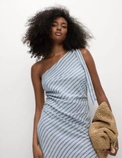 Linen-Rich Striped Midi Shift Dress -Marksandspencer Sale Store Linen Rich Striped Midi Shift Dress 2