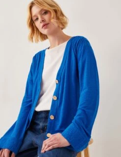 MONSOON Linen Rich V-Neck Midi Cardigan -Marksandspencer Sale Store Linen Rich V Neck Midi Cardigan 3