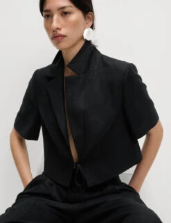 Linen Twill Rich Cropped Short Sleeve Jacket