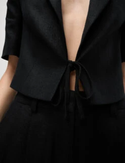 Linen Twill Rich Cropped Short Sleeve Jacket -Marksandspencer Sale Store Linen Twill Rich Cropped Short Sleeve Jacket 3