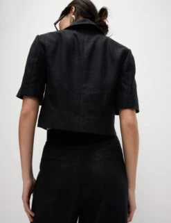 Linen Twill Rich Cropped Short Sleeve Jacket -Marksandspencer Sale Store Linen Twill Rich Cropped Short Sleeve Jacket 4