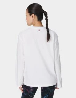 Sweaty Betty Logo Pure Cotton Crew Neck Oversized Top -Marksandspencer Sale Store Logo Pure Cotton Crew Neck Oversized Top 3