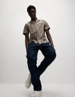 Loose Fit Cotton Linen Blend Elasticated Trousers