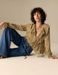 Lyocell Blend Pintuck Wide Leg Jeans -Marksandspencer Sale Store Lyocell Blend Pintuck Wide Leg Jeans 2