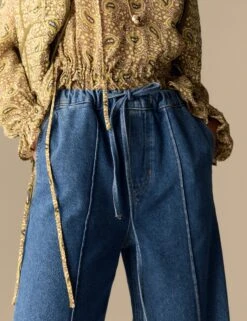 Lyocell Blend Pintuck Wide Leg Jeans