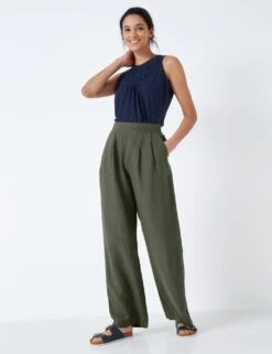 Linen Blend Pleat Front Wide Leg Trousers