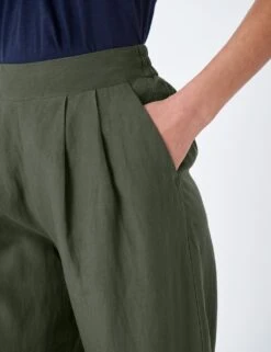 Linen Blend Pleat Front Wide Leg Trousers -Marksandspencer Sale Store MS 10 T19 8141E KH X EC 3