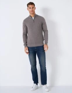 Pure Cotton Textured Half Zip Jumper