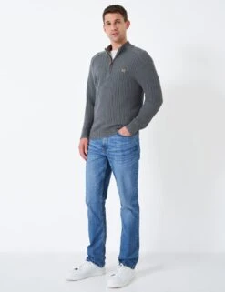 Pure Cotton Ribbed Half Zip Jumper