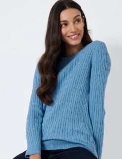 Cotton Rich Cable Knit Jumper With Cashmere