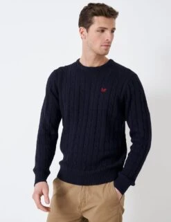 Cotton Blend Textured Crew Neck Jumper