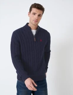Cotton Blend Textured Half Zip Jumper