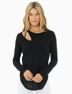 Ribbed Peak Cutout Long Sleeve Top