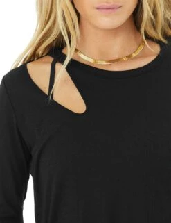 Ribbed Peak Cutout Long Sleeve Top -Marksandspencer Sale Store MS 10 T24 8361S Y0 X EC 3