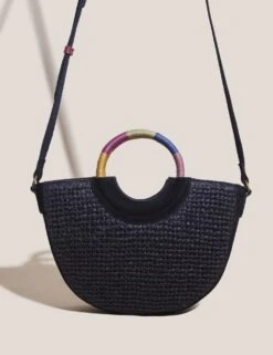 WHITE STUFF Straw Leather Cross Body Bag