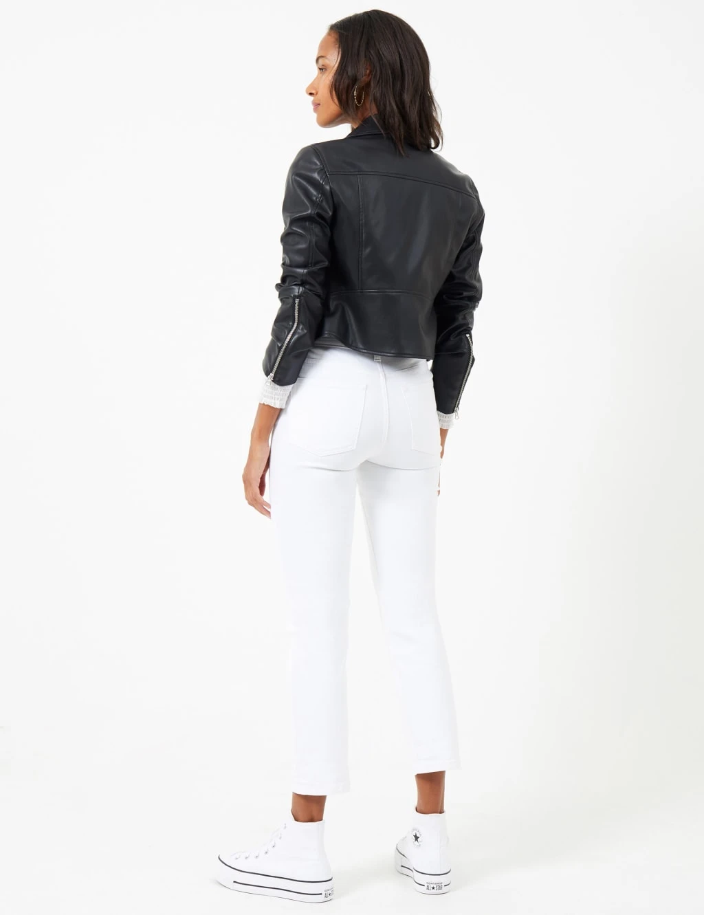 French Connection Faux Leather Cropped Biker Jacket 3 French Connection Faux Leather Cropped Biker Jacket - Image 3