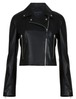 French Connection Faux Leather Cropped Biker Jacket