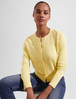 Cotton Rich Crew Neck Button Front Cardigan