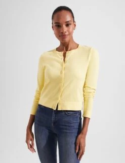 Cotton Rich Crew Neck Button Front Cardigan -Marksandspencer Sale Store MS 10 T83 6145W R0 X EC 1